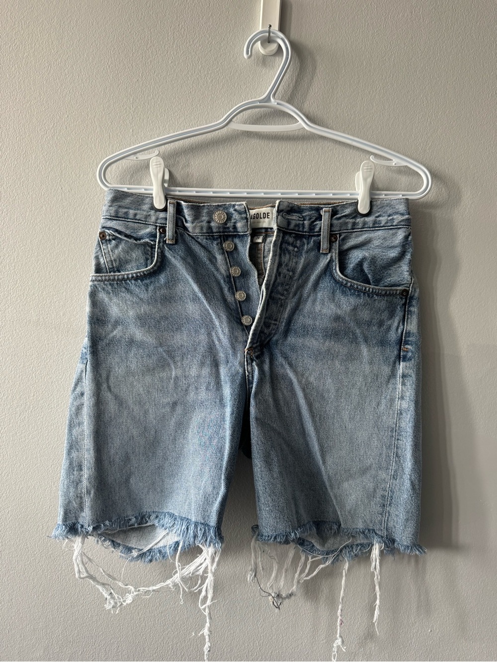 AGOLDE Light Blue Button-Fly High-Rise Denim Shorts Jorts